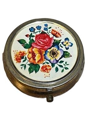 Vintage Floral Pill Case with Original Plastic Insert